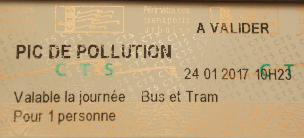 ストラスブール都市圏の一日チケット。こちらは「Pic de Pollution　汚染ピーク」と記載されている